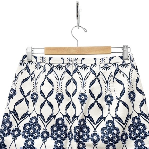 NWT J. Crew Trellis Skirt Blue & White Floral Scroll Mini A-Line Skirt Size 4 - Picture 9 of 16